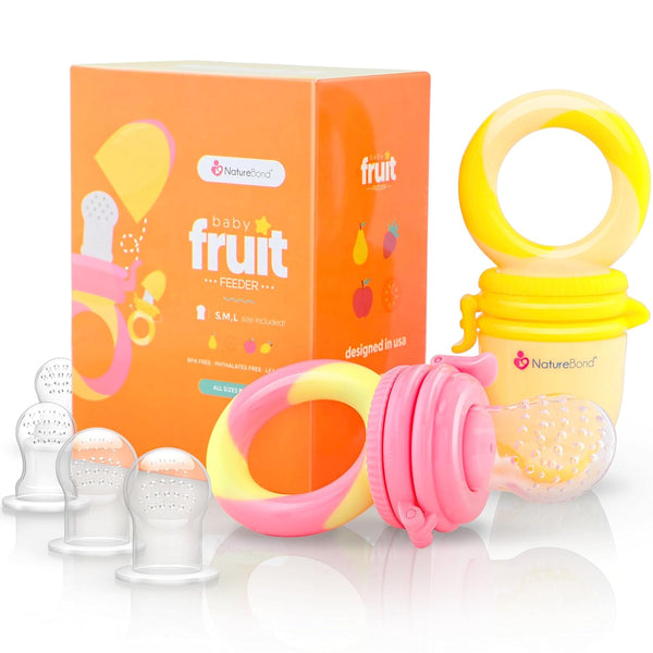 NatureBond Baby Food Feeder/Fruit Feeder Pacifier Nibbler - 2 Pack, Infant Teething Toy in Appetizing Colors
