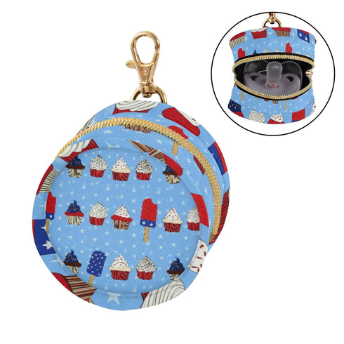 PYBUG Independence Day Dessert Round Pacifier Storage Case, Polyester & TPU Lined with Hook Buckle, Pacifier Container