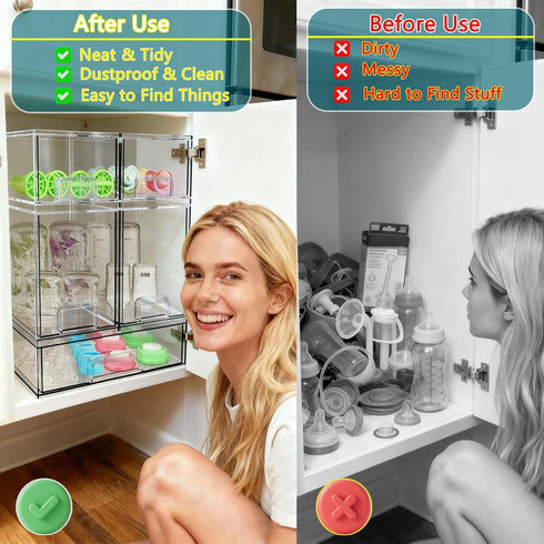 Azorteja Countertop 5Pack Baby Bottle Organizer for with Dust Protection, Stackable Baby Organizers and Storage