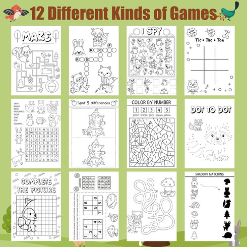24Pcs Dvbonike Woodland Animals Activity Books for Kids Forest Creatures Mini Fun Games Coloring Book in Bulk Wild