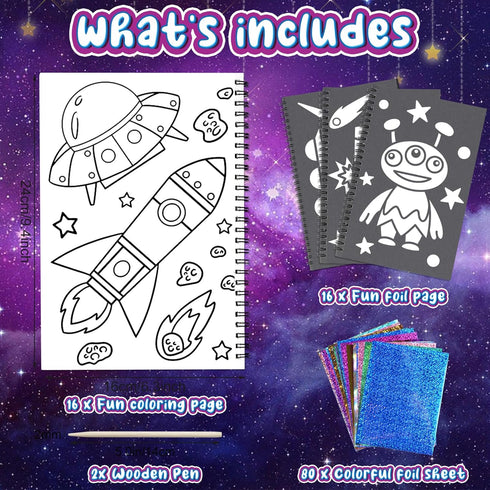 Foil Fun Outer Space DIY Art Kits, No Mess Creative Drawing Game for Kids, Birthday Gifts Crafts Supplies for Ages 4-9