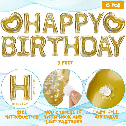 15 Pcs Happy Birthday Pool Float, Inflatable Letter Heart Pool Party Float Combo with 40 Pcs Adhesive Dots