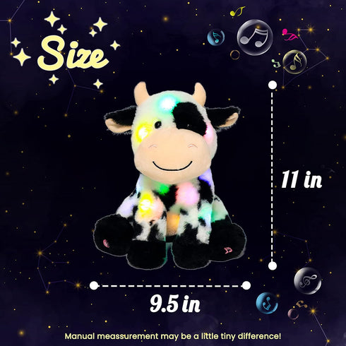 11' Hopearl LED Musical Stuffed Smile Cow Light up Singing Plush Toy Adjustable Volume Lullaby Animated Soothe Birthday