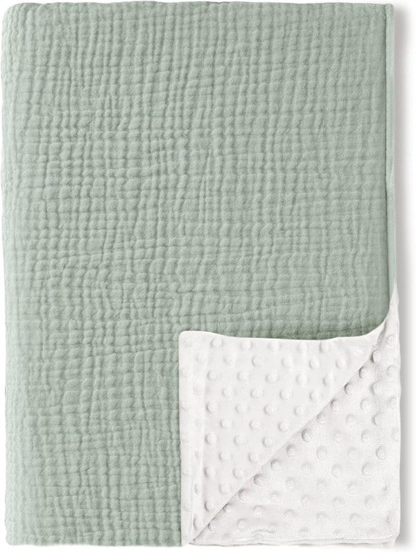 Konssy Baby Blankets for Unisex Boys Girls, Super Soft Nursery Minky Blankets with Muslin Cotton Front