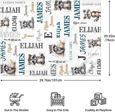 Novusopt Monogrammed Raccoon Baby Blanket with Name Personalized for Girls - Flower Receiving Blanket for Newborns