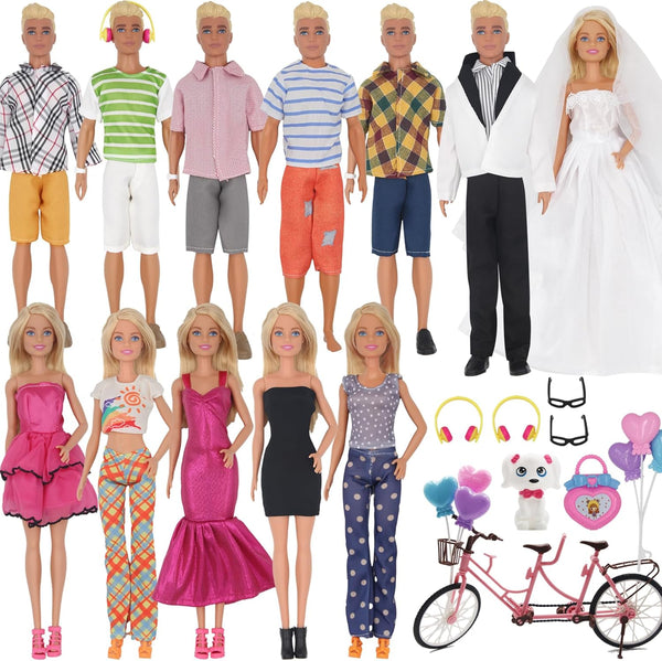 EuTengHao 30Pcs Doll Clothes and Accessories, 12 Inch Boy and Girl Dolls, Includes 12 Set Wear Clothes