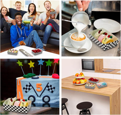 100 2 lb Pieces Race Car Checkered Trays, Racing Themed Fast One&two Birthday Decorations for Boys, Checkered Paper