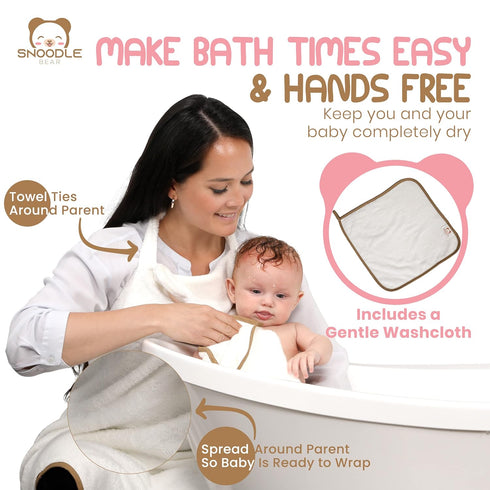 Snoodlebear Set Hands-Free Rayon Bamboo Hooded Baby Towel Extra Large for Boys and Girls Organic Rayon Bamboo Soft Baby