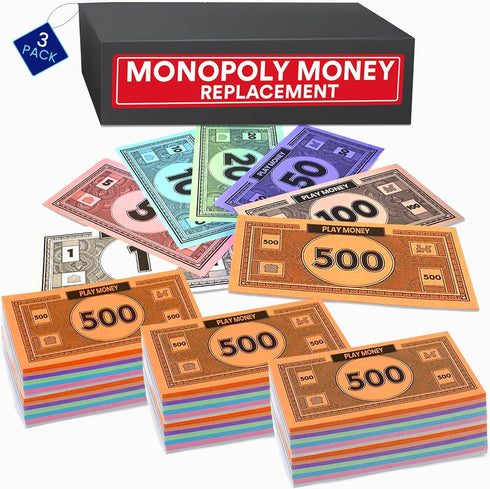Play Money Compatible for Monopoly, 60 Each Bill Denomination, Mixed Colors: $1, $5, $10, $20, $50, $100, $500 (3 Set)