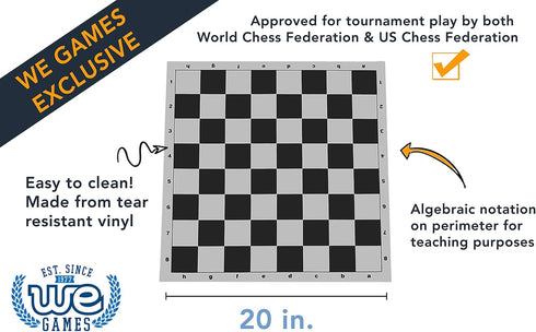 WE Games Tournament Chess Board, Portable Vinyl Travel Chess Mat, 20 in x 20 in for Kids and Adults