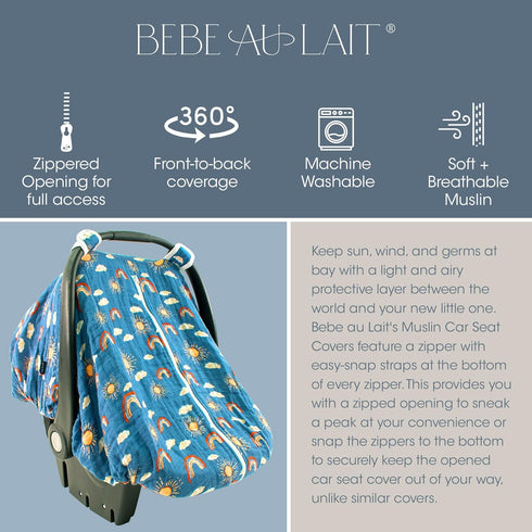 Bebe au Lait Classic Muslin Car Seat Cover -Perfect Baby Car Seat Covers for Babies, Car Seat Canopy, Unisex Baby Car