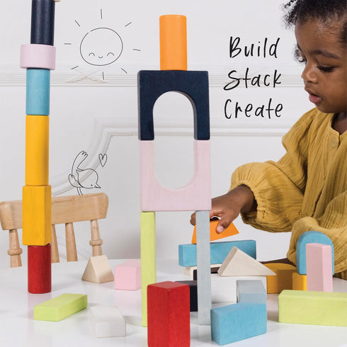 Le Toy Van Educational Wooden Building Blocks - 60 Piece Montessori Style Toy for 12 Months and Up