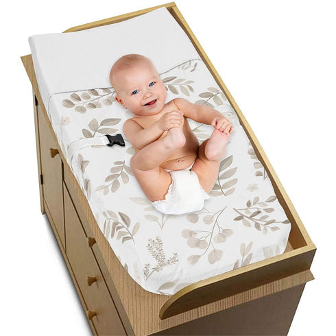 Sweet Jojo Designs Floral Leaf Boy or Girl Baby Nursery Changing Pad Cover - Gender Neutral Ivory Cream Beige Taupe