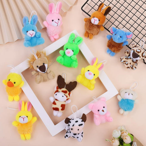 64 Pieces Mini Plush Animals Toys Set - Cute Small Stuffed Animal Keychain Jungle Animal Decor for Parties