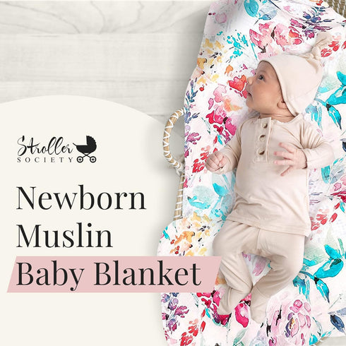47 47 inches Stroller Society - Viscose from Bamboo and Cotton Baby Blanket, Floral Baby Blanket, Receiving Blankets