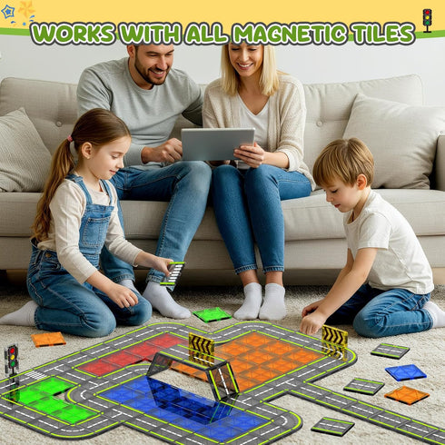 Set, 3+Year HarworLife Magnetic Tiles Road Magnetic Building Blocks for Toddler Kids, Montessori Educational Magnet