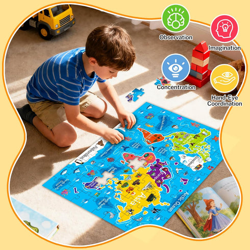 Kazmido 4 Packs 100 4-6 6-8 8-10, 3-5 4-6 5-8, 100 15"x10" Piece Puzzles for Kids Ages USA World Map Kids Puzzles Ages