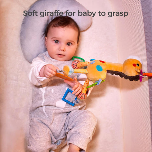 TUMAMA Giraffe Hanging Rattle Toys, Soft Plush Animal Activity Toys with Wind Chimes for Newborn Toddlers 0-36 Months