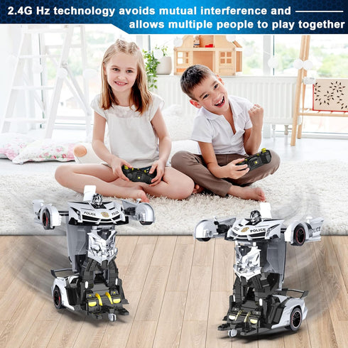 FDJ Remote Control Car, Transforming Car Robot with Flashing Light, 1:18 Scale, 360 Degree Drifting