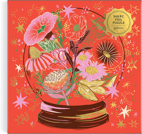 Galison Crystal Flower Ball – 500 Piece Foil Jigsaw Puzzle Featuring Beautiful Artwork of Intergalactic World of Blooms Inside A Crystal Ball