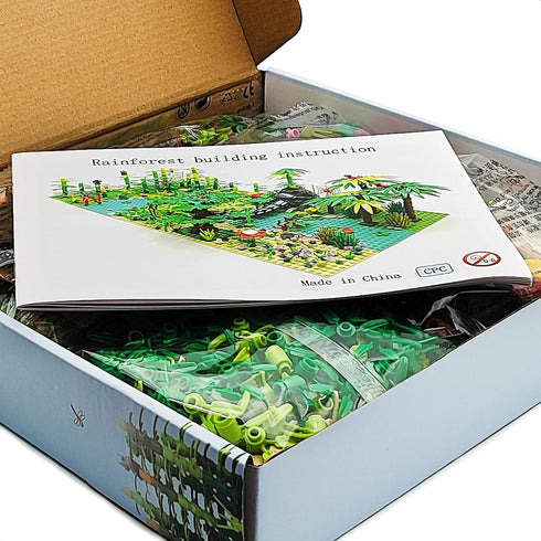 ZHX 2pcs Baseplates(10x10 inches Rainforest Jungle Bridge Building Block Toys with Each) Garden Bricks Accessories Bush