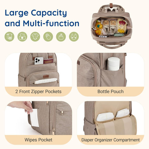 mommore Backpack, Backpack Diaper Bag Large Baby Bag for Boy Girl Toddler with Changing Pad, Travel Essentials Diaper