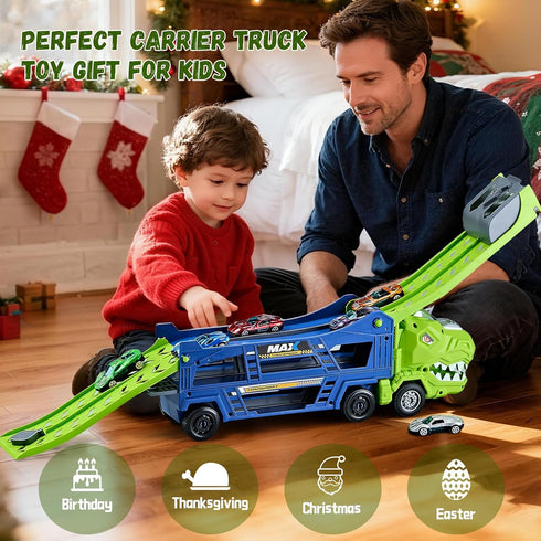 3-5 6 3 1 2 3 4 5 6 Dinosaur Truck Toys for Kids - Transporter Carrier Truck with Die-Cast Cars Toys, in Truck