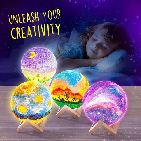 Paint Your Own Moon Lamp Kit, DIY 3D Space Moon Night Light, Art Supplies for Kids Ages 8-12, Birthday Gift