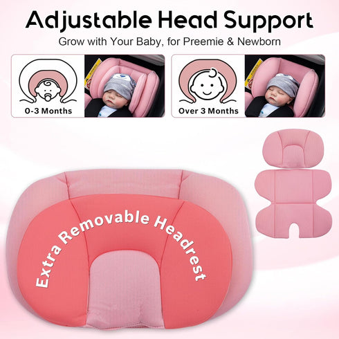 Infant Car Seat Insert with Extra Headrest for Preemie to Newborn, Thickened Baby Car Seat Head Support for Girls Boys