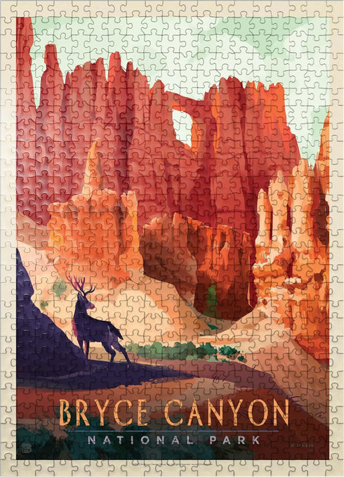 MyPuzzle Bryce Canyon National Park Vintage Poster, Mule Deer - Premium 500 Piece Jigsaw Puzzle