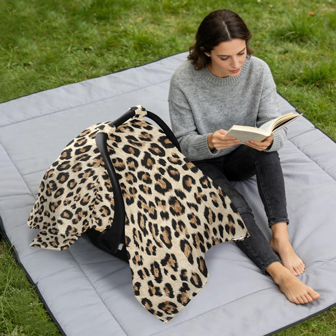 Mazeann Leopards Cheetah Print Cream Car Seat Cover Baby Breathable Soft Infant Carseat Covers Canopies Babies Carrier