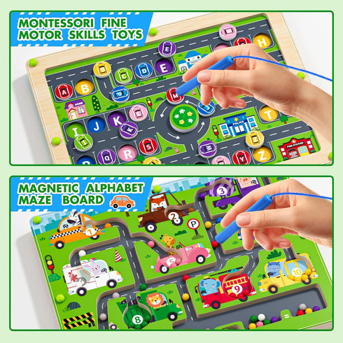 Tymokcall 2 1 3-5 Magnetic Maze in Double Side Color and Number Maze Alphabet Puzzle Board for Boys and Girls Kids