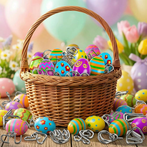 24 3D Pcs Prefilled Easter Eggs with Brain Teaser Puzzles Toys for Kids,Easter Basket Stuffers Filled with Metal