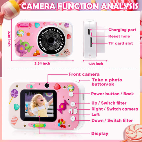 GydEuphranor 3-12 1080P 16GB Kids Digital Camera for Boys and Girls Ages - Selfie Dual Lens Camera with SD Card