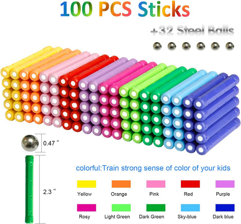 Magnetic Building Blocks Set, 132 Pieces Non-Toxic 3D Puzzle Toys for Kids and Adults, Magnet Stem Toys