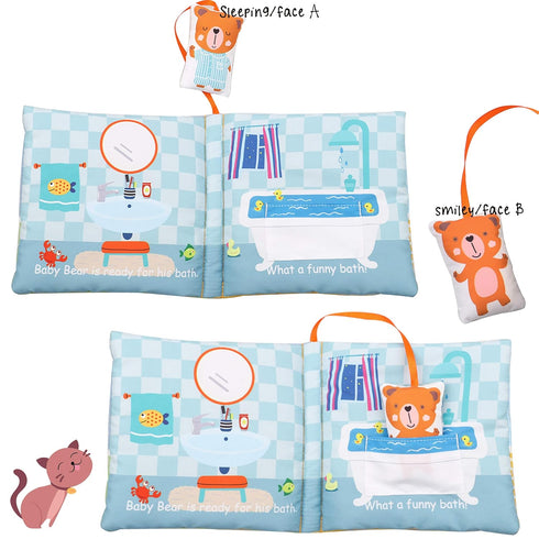 Teddy Bear Baby Book Activity Quiet Cloth Soft Books for Babies, Tummy Time Mirror Toy Gifts for Boys Girls, Goodnight