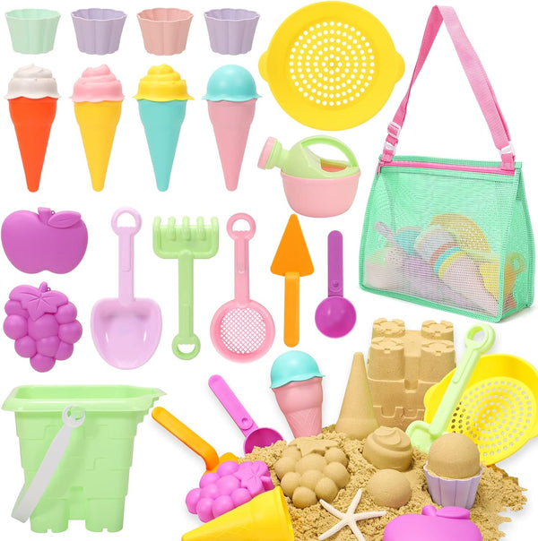 Tagitary Beach Sand Toys for Kids, 23PCS Set with Ice Cream Cake Sand Molds, Ideal for Toddler Sandbox Outdoor Play