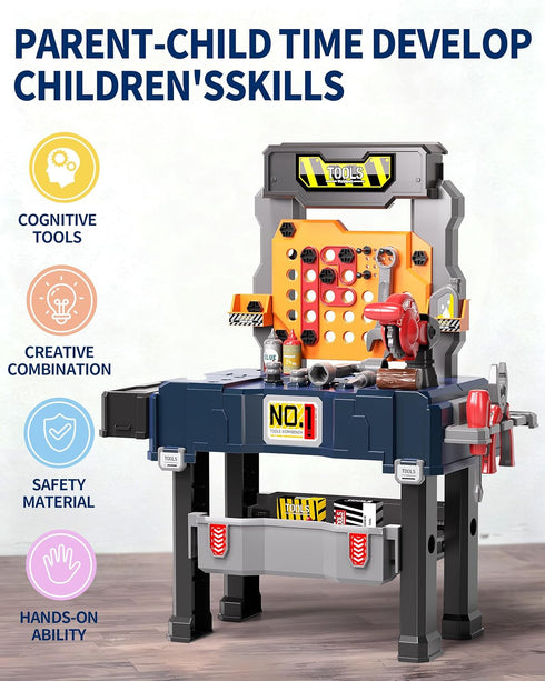 3-5, Set 3-4 Deejoy Kids Tool Bench with Realistic and Electric Drill, Construction Workbench Toys for Toddlers Toddler