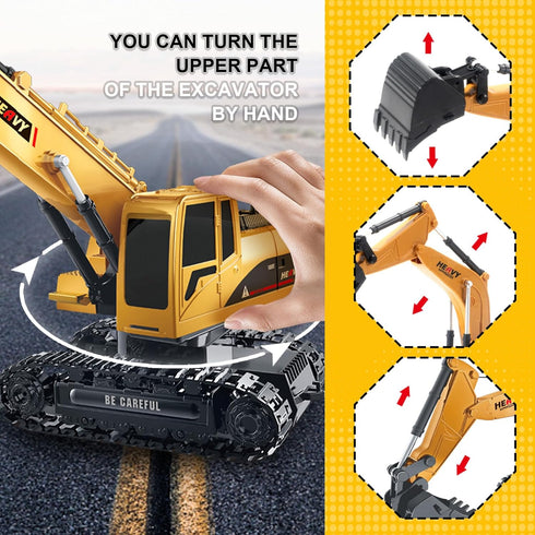 Construction Excavator Toy - Remote Control Hydraulic Digger Truck for Kids 6-9 Years Old