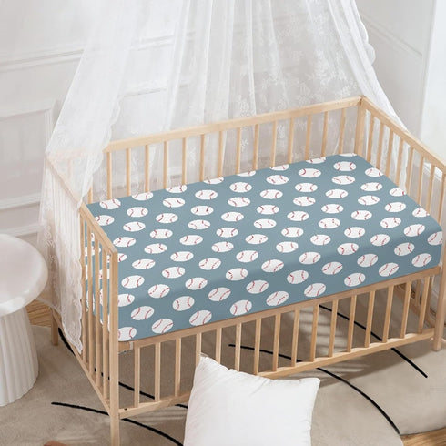 QINBEIDU 28"x52" Baseball Blue Fitted Crib Sheet American Sport Championship Patch Sports Standard Crib Mattress Fitted