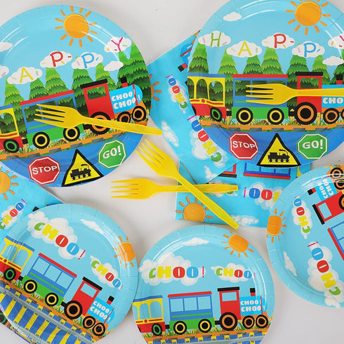 96 Set 24 gisgfim Pcs Train Plates and Napkins Party Supplies Train Birthday Party Tableware Train Theme Party