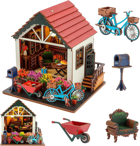 Roine Lxux DIY Miniature Dollhouse Kits - 3D Wooden Tiny Building Model Puzzle with