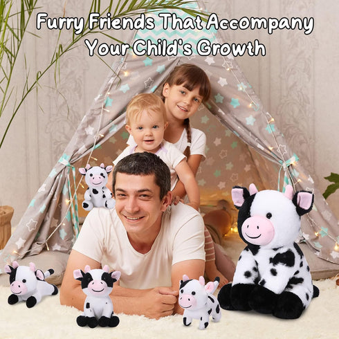 Sumind 5 Pcs Cow Plush Animals Set, Mommy Cow Stuffed Animal with 4 Baby Cute Cows for Boys Girls