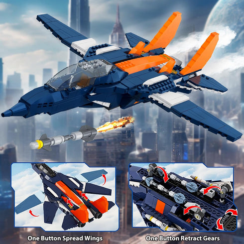 3 1 Sets, 10+, 738PCS HOGOKIDS in Fighter Jet Plane Building Military Propeller Aircraft Gunship Building Toys