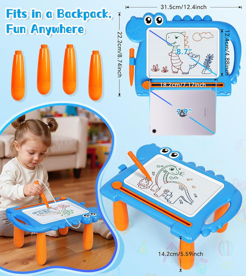 13, AiTuiTui Magnetic Drawing Board for Toddlers Cute Dinosaur Doodle Board with Detachable Legs & Carry Handle, No