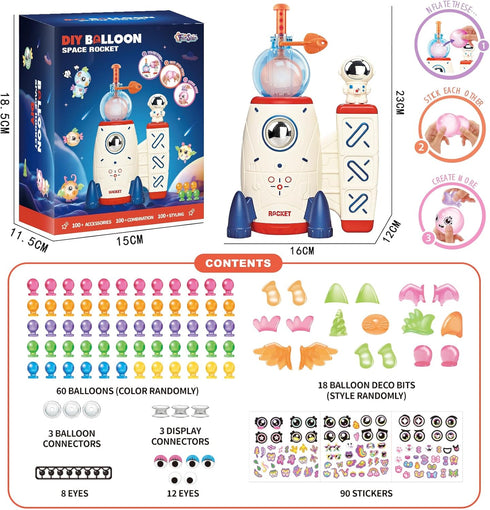 Ages3+ Magical Toy DIY Rocket Balloon Craft Kit for Kids, Creative Sticker Maker Activity with Air Pump, Build Your Own