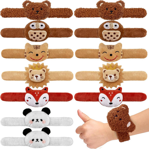 12 PCS Stuffed Animal Slap Bracelets - Plush Animal Snap Bracelets, Cute Wrist Slap Band Toy for Boys Girls