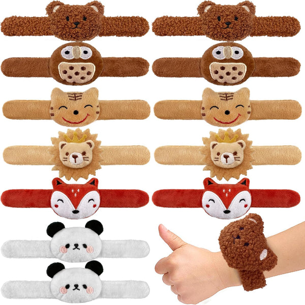 12 PCS Stuffed Animal Slap Bracelets - Plush Animal Snap Bracelets, Cute Wrist Slap Band Toy for Boys Girls