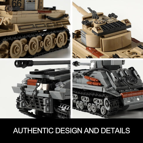 MISTBUY WW2 M4 1184 8-14 Army Tank Toys Building Kit Compatible with Lego, Create a German Tiger & an American Sherman