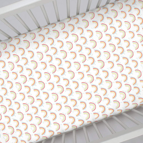 NoJo Super Soft Rainbow Nursery Crib Fitted Sheet - Yellow, Orange, Aqua, White
